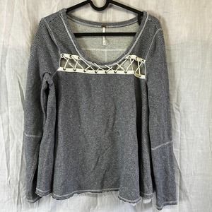Free People Women Gray & White Striped Top Size XS